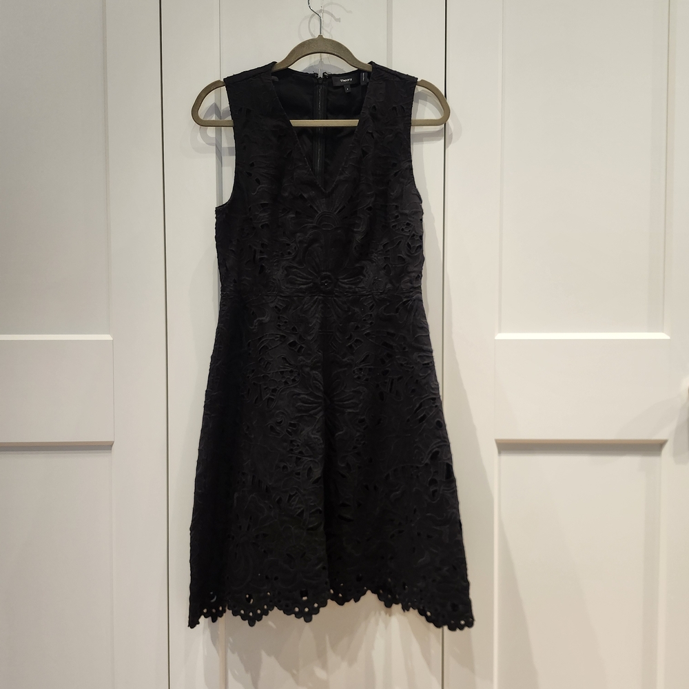 Theory Black Eyelet Midi Dress - Picture 2 of 8
